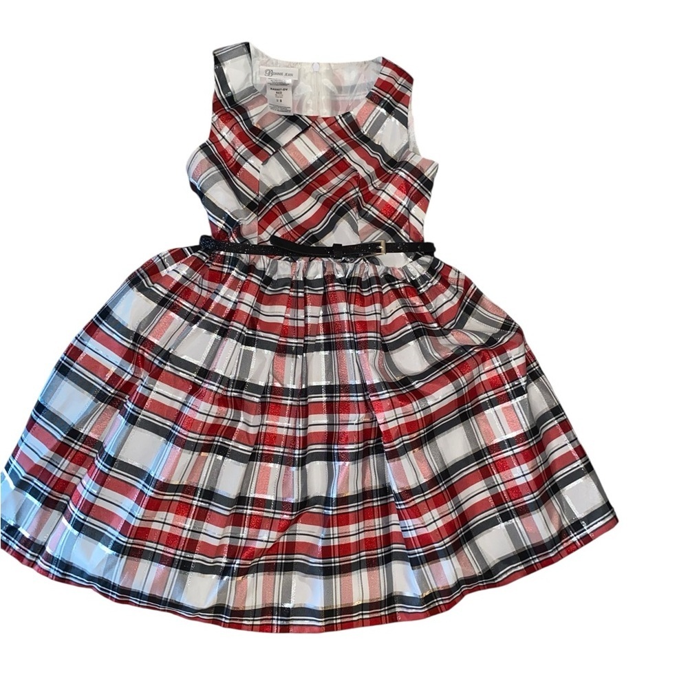 Bonnie Jean Girls sleeveless plaid party dress red white black